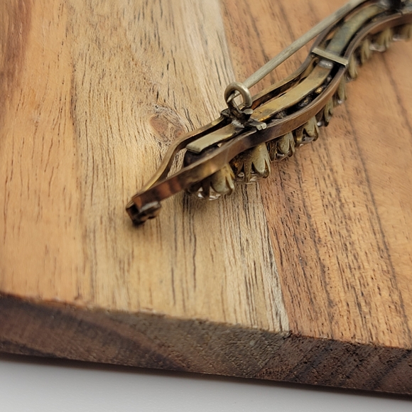 Beautiful Antique Late Edwardian Gold Filled Rhinestone C-Clasp Bar Brooch Pin - Picture 9 of 12